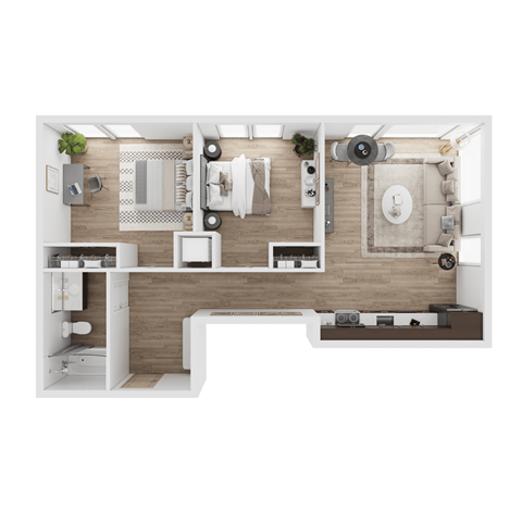 Floor plan for 2 beds, 1 bath, 840 sqft